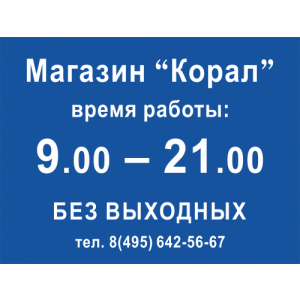 РР-003 - Синяя табличка «Время работы» компании 20х15см